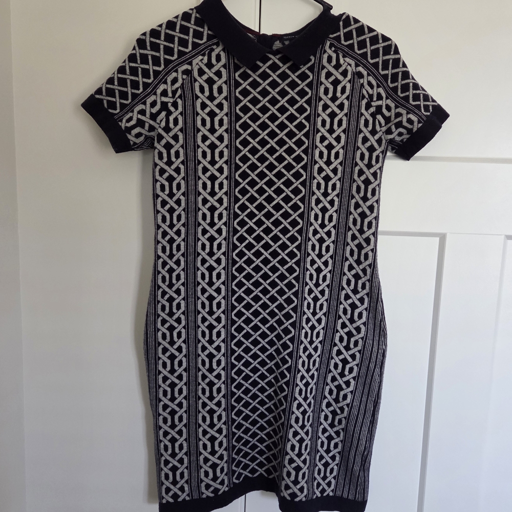 Pretty Tommy Hilfiger Elegant Black & White Knit Patterned Dress SP Comfortable